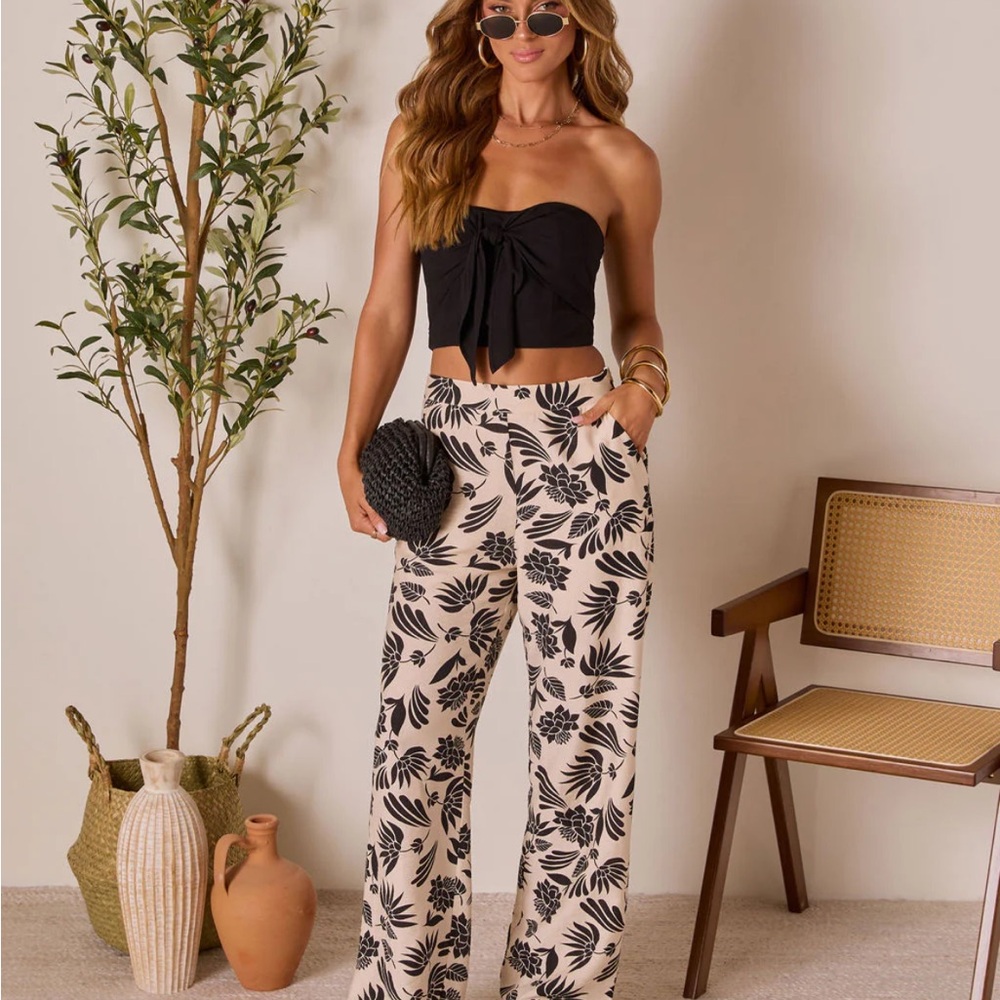 Vici Black and Cream Floral Trousers - NEW
